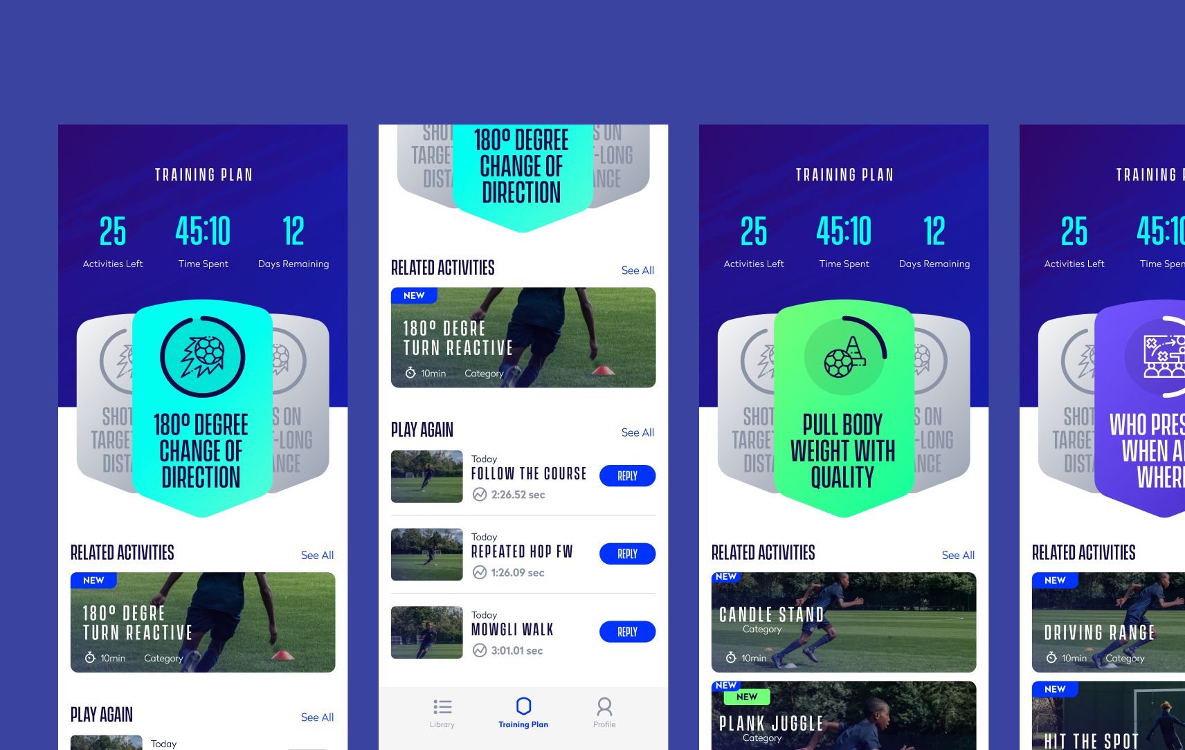 Training plan screens