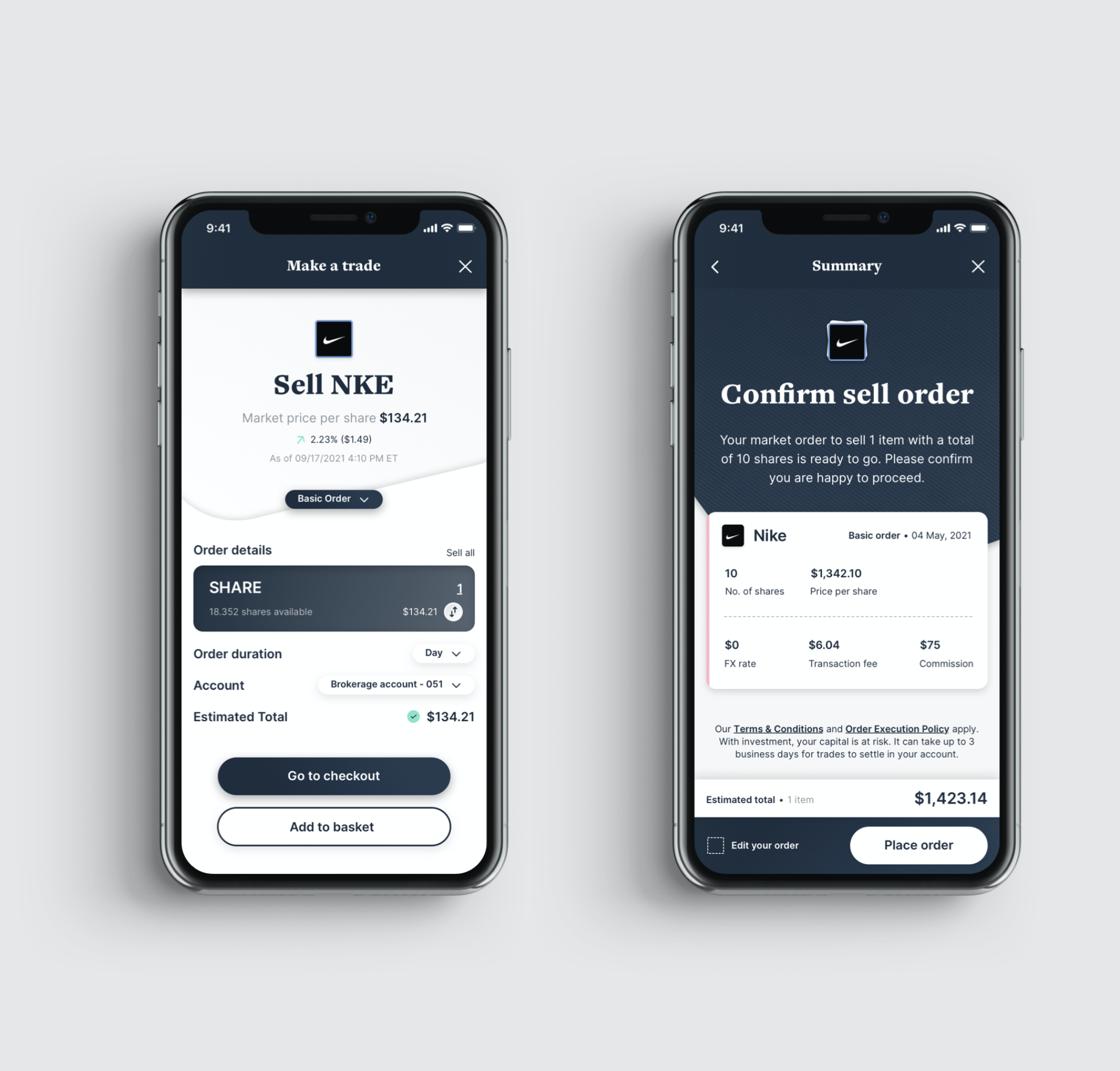 Order details and confirmation